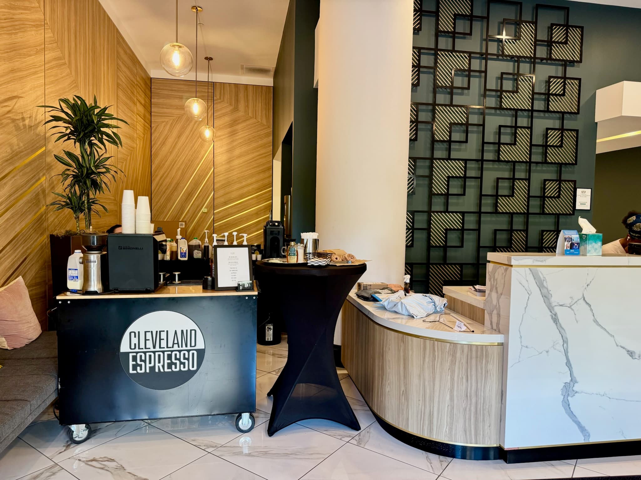 Cleveland Espresso coffee cart catering an event at The May in Cleveland